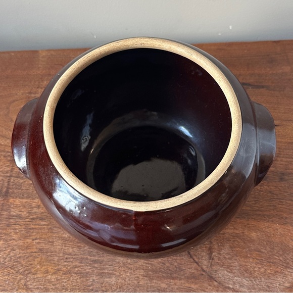 Vintage Stoneware Crock Brown Glaze Ceramic Planter Pot Bowl aside Handles USA - Picture 2 of 7